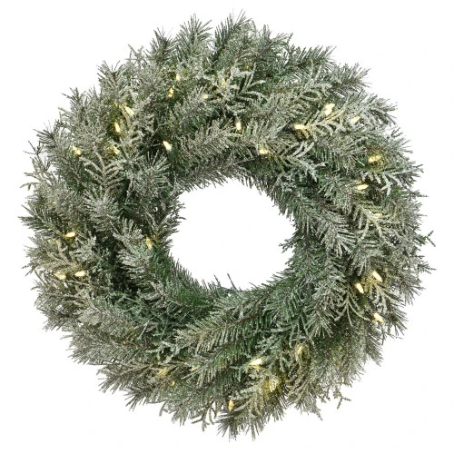 Christmas Central Pre-Lit Snowy Stonington Fir Artificial Christmas Wreath, 24-Inch, Warm White Lights 3 Christmas Central Pre-Lit Snowy Stonington Fir Artificial Christmas Wreath, 24-Inch, Warm White Lights