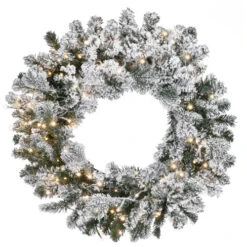 24" Pre-Lit LED Snowy Sheffield Spruce Artificial Christmas Wreath - Multi Lights