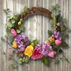 Green And Purple Floral Artificial Easter Wreath - 22-Inch, Unlit -Northlight Shop dnat rae bw30367a 1 3 97063.1587645073