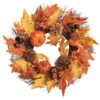 Christmas Central Pumpkins And Maple Leaves Halloween Wreath, Orange And Yellow 16-Inch