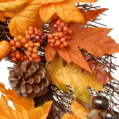 Christmas Central Maple Leaves And Pumpkins Halloween Wreath, Orange And Yellow 24-Inch -Northlight Shop dnat rahv 8857732w24 3 08502.1664726076
