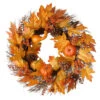 Christmas Central Maple Leaves And Pumpkins Halloween Wreath, Orange And Yellow 24-Inch