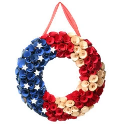 Blue And Red Patriotic Curls Artificial Fourth Of July Wreath - 16-Inch, Unlit