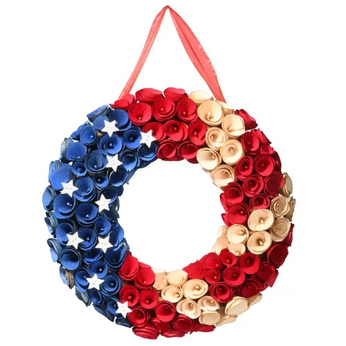 Blue And Red Patriotic Curls Artificial Fourth Of July Wreath - 16-Inch, Unlit 3 Blue And Red Patriotic Curls Artificial Fourth Of July Wreath - 16-Inch, Unlit