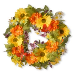 Daisy Decorated Artificial Wreath - 18-Inch, Unlit
