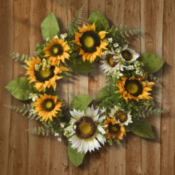 Yellow And Green Sunflower Artificial Wreath - 22-Inch, Unlit -Northlight Shop dnat ras bw30376a 1 3 73298.1587644856