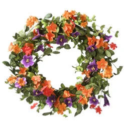 Orange And Green Morning Glory Artificial Floral Wreath - 22-Inch, Unlit