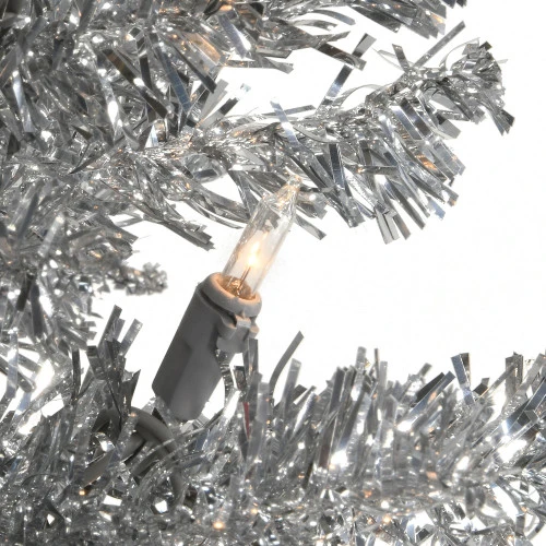 6' Pre-Lit Pencil Silver Tinsel Artificial Christmas Tree - Clear Lights 4 6' Pre-Lit Pencil Silver Tinsel Artificial Christmas Tree - Clear Lights - Image 2