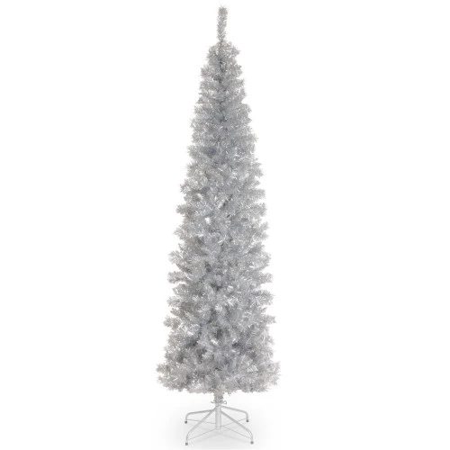 Christmas Central 6' Pencil Silver Tinsel Artificial Christmas Tree, Unlit 3 Christmas Central 6' Pencil Silver Tinsel Artificial Christmas Tree, Unlit