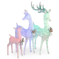 60" Pre-Lit LED Green And Purple Deer Family Outdoor Christmas Decor - 34246575