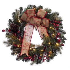 Pre-Lit Berry Pine Artificial Christmas Wreath - 24-Inch, Clear Lights - 32824334