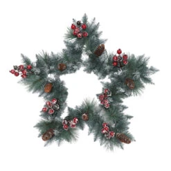 30” Star-Shaped Artificial Christmas Wreath With Pine Cones, Red Berries - Unlit - 33400720
