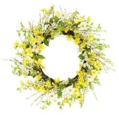 Daisy And Dogwood Artificial Floral Wreath, Yellow 24-Inch - 33400772