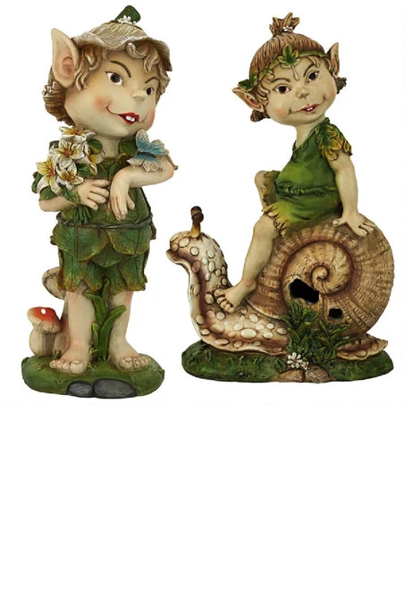 Set Of 2 Pixie Garden Gnomes Statues: Pete And Perry 12.5" 4 Set Of 2 Pixie Garden Gnomes Statues: Pete And Perry 12.5" - Image 2