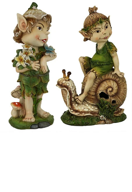Set Of 2 Pixie Garden Gnomes Statues: Pete And Perry 12.5" 5 Set Of 2 Pixie Garden Gnomes Statues: Pete And Perry 12.5" - Image 3
