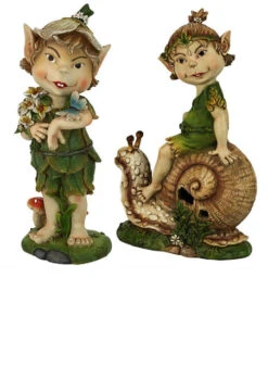Set Of 2 Pixie Garden Gnomes Statues: Pete And Perry 12.5"