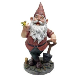15.5" Gardening Gnome Holding A Shovel Outdoor Garden Statue