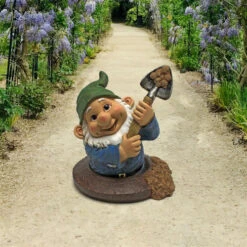 10" Sam The Shoveling Garden Gnome In A Hole Statue