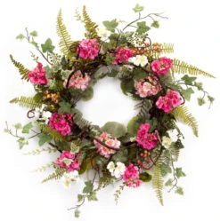 Mixed Foliage Artificial Floral Wreath, Pink 24-Inch