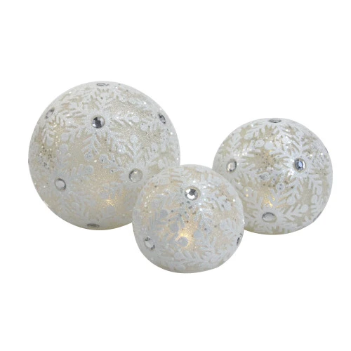 Northlight Set Of 3 White And Silver Battery Operated Lighted LED Snowflake Christmas Ball Decors 6" 3 Northlight Set Of 3 White And Silver Battery Operated Lighted LED Snowflake Christmas Ball Decors 6"