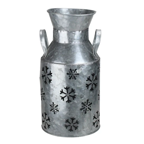 12" Silver Metal Cutout Snowflake Christmas Milk Jug 3 12" Silver Metal Cutout Snowflake Christmas Milk Jug