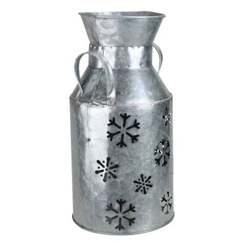 12" Silver Metal Cutout Snowflake Christmas Milk Jug 4 12" Silver Metal Cutout Snowflake Christmas Milk Jug - Image 2