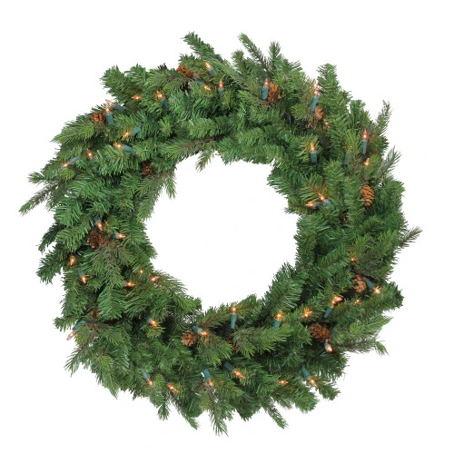 Pre-Lit Green Hunter Fir Artificial Christmas Wreath - 24-Inch, Clear Lights 3 Pre-Lit Green Hunter Fir Artificial Christmas Wreath - 24-Inch, Clear Lights