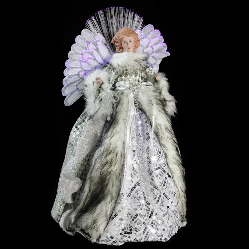 Northlight 16" Lighted Fiber Optic Angel In Silver Gingham Coat Christmas Tree Topper 4 Northlight 16" Lighted Fiber Optic Angel In Silver Gingham Coat Christmas Tree Topper - Image 2