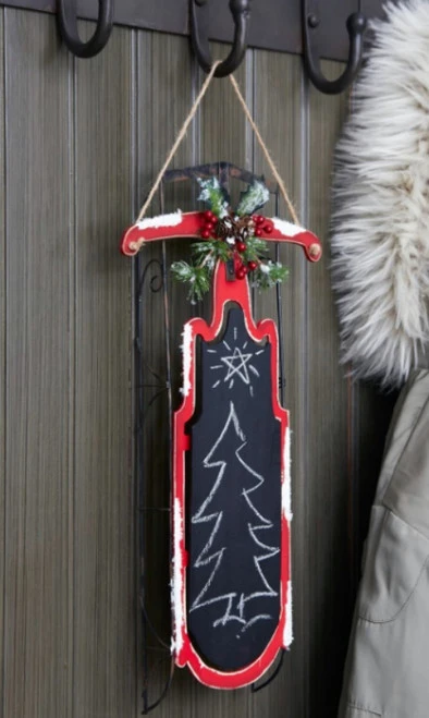 Melrose 21.5" Black And Red Pine Cones Christmas Chalkboard Sled With Berries 4 Melrose 21.5" Black And Red Pine Cones Christmas Chalkboard Sled With Berries - Image 2