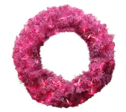24" Pink And Red Pre-Lit Orchid Cedar Pine Artificial Christmas Wreath - Pink Lights - 30789933