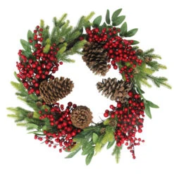 Northlight Pine Cone And Berry Artificial Christmas Wreath, 22-Inch, Unlit