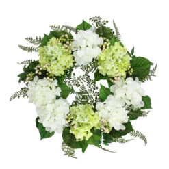 Hydrangea And Berry Artificial Floral Wreath, White 24-Inch