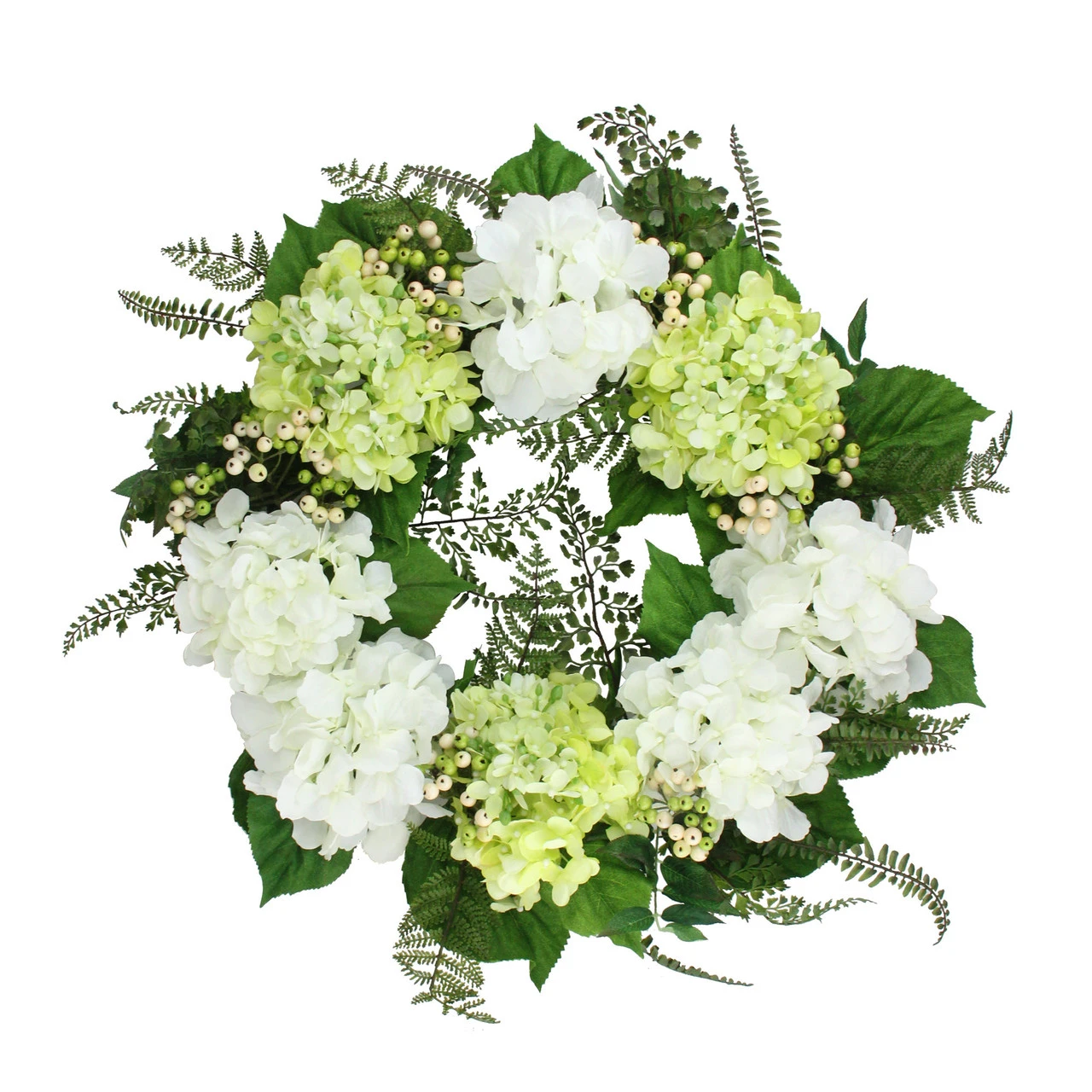 Hydrangea And Berry Artificial Floral Wreath, White 24-Inch 3 Hydrangea And Berry Artificial Floral Wreath, White 24-Inch