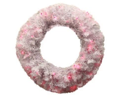 Pre-Lit White Cedar Pine Artificial Christmas Wreath - 24-Inch, Pink Lights