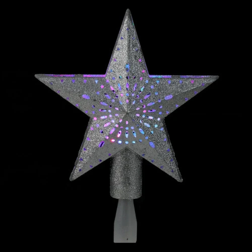 Kurt Adler 9" LED Lighted Sliver Glitter Star Christmas Tree Topper - Multi Lights 4 Kurt Adler 9" LED Lighted Sliver Glitter Star Christmas Tree Topper - Multi Lights - Image 2