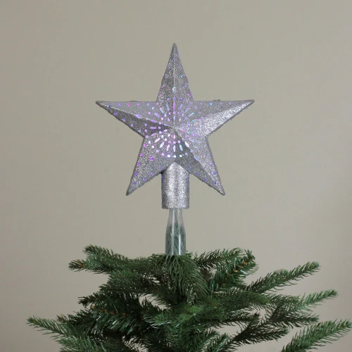 Kurt Adler 9" LED Lighted Sliver Glitter Star Christmas Tree Topper - Multi Lights 5 Kurt Adler 9" LED Lighted Sliver Glitter Star Christmas Tree Topper - Multi Lights - Image 3