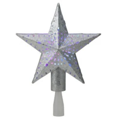 Kurt Adler 9" LED Lighted Sliver Glitter Star Christmas Tree Topper - Multi Lights