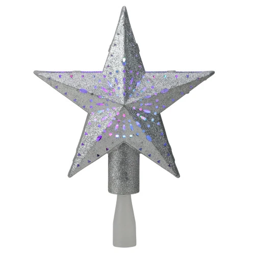 Kurt Adler 9" LED Lighted Sliver Glitter Star Christmas Tree Topper - Multi Lights 3 Kurt Adler 9" LED Lighted Sliver Glitter Star Christmas Tree Topper - Multi Lights