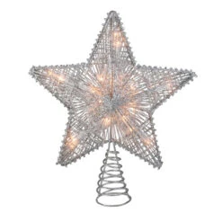 Kurt Adler 10" Lighted Silver Glittered Star Christmas Tree Topper - Clear Lights