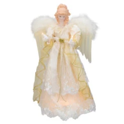 Kurt Adler 16.5" Lighted Cream And Gold Angel Christmas Tree Topper - Clear Lights