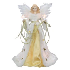 Kurt Adler 16" Lighted Ivory And Gold Angel Christmas Tree Topper - Clear Lights - UL2216