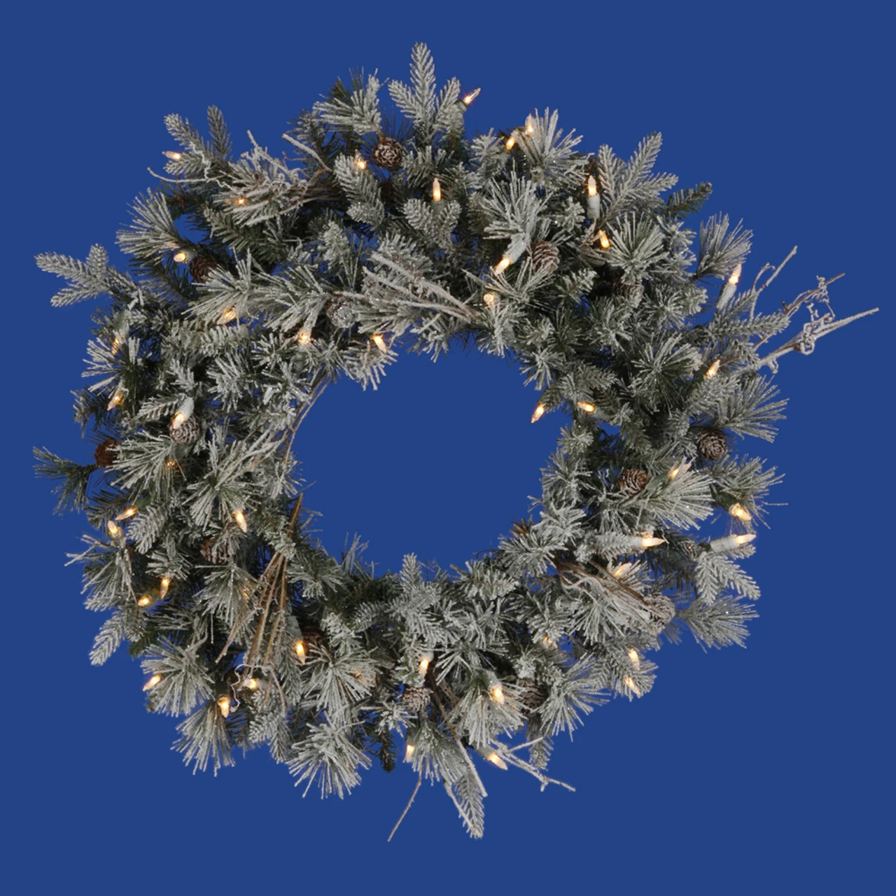 Pre-Lit Frosted Whistler Fir Artificial Christmas Wreath - 24-Inch, Clear Dura-Lit Lights 3 Pre-Lit Frosted Whistler Fir Artificial Christmas Wreath - 24-Inch, Clear Dura-Lit Lights