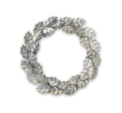 Set Of 2 Rustic Silver Colored Decorative Holly Leaf Artificial Christmas Wreaths 18"