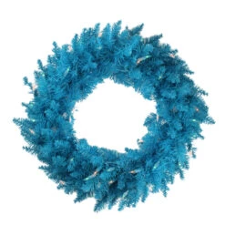 Pre-Lit Sky Blue Ashley Spruce Christmas Wreath - 36-Inch, Blue Lights