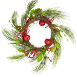 Melrose Red And Green Jingle Bell Glitter Artificial Christmas Wreath - 21-Inch, Unlit
