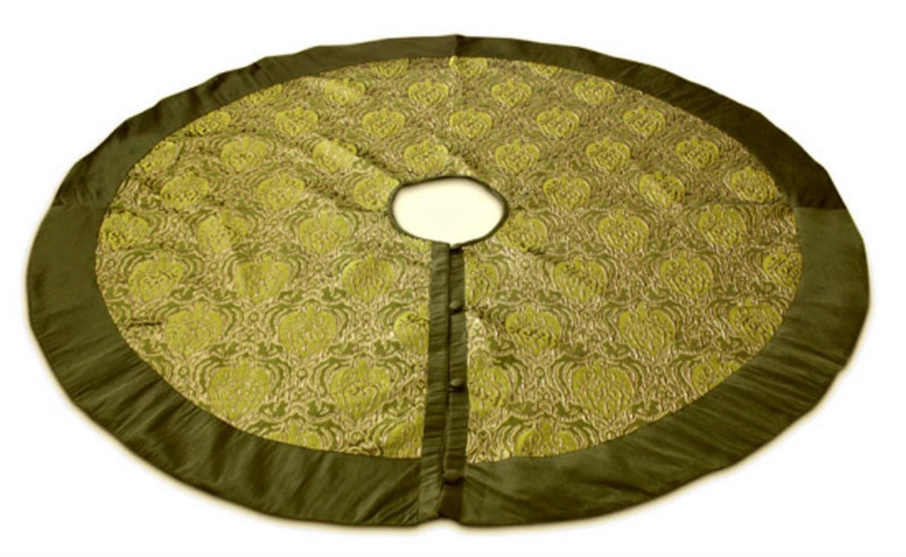 Melrose 54" Green Brocade Christmas Tree Skirt With Trim 3 Melrose 54" Green Brocade Christmas Tree Skirt With Trim