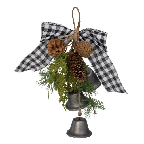 Melrose 13" Black And White Gingham Tie With Bells Christmas Door Hanger 4 Melrose 13" Black And White Gingham Tie With Bells Christmas Door Hanger - Image 2