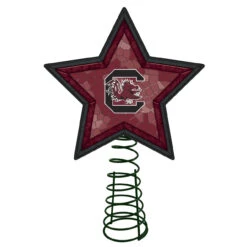 10" Lighted Maroon And White Star NCAA University Of South Carolina Gamecocks Christmas Tree Topper