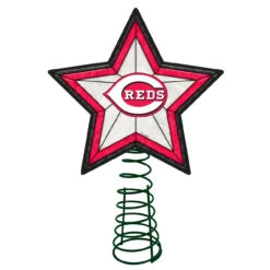 10" Lighted Pink And Black Star MLB Cincinnati Reds Christmas Tree Topper