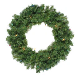 24" Pre-Lit Canadian Pine Artificial Christmas Wreath - Multi-Color Lights